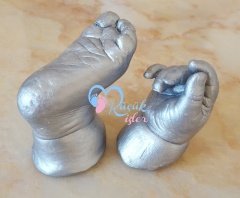 3 boyutlu bebek el ve ayak izi heykeli seti Gümüş rengi