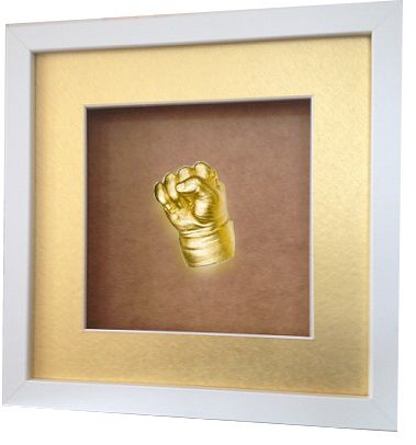 Beyaz çerçeveli çocuk el izi heykeli seti Altın rengi - Altın renkli paspartu