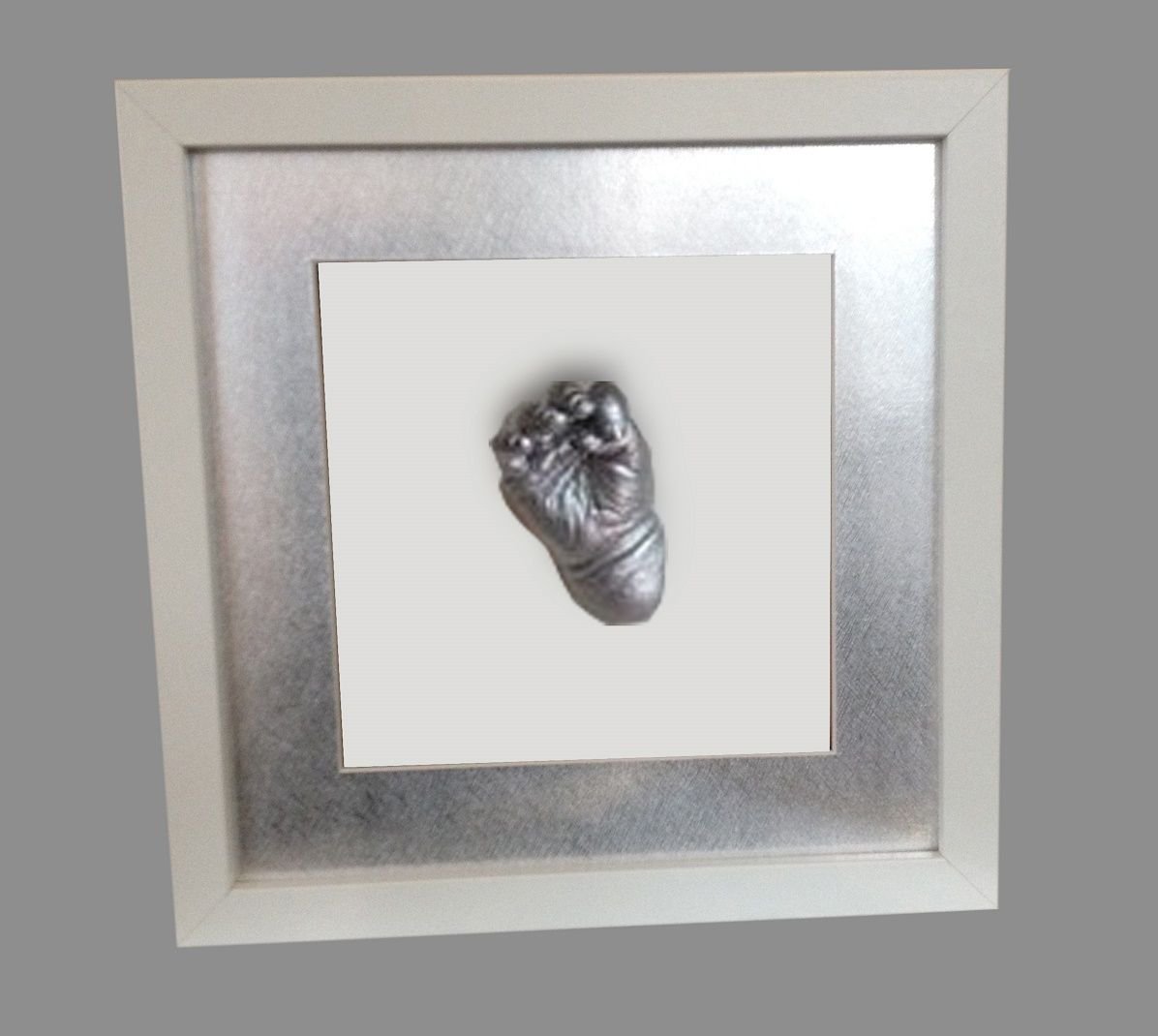 Beyaz çerçeveli çocuk el izi heykeli seti Gümüş rengi - Gümüş renkli paspartu