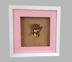 Beyaz çerçeveli çocuk el izi heykeli seti Altın rengi - Pembe rengi paspartu