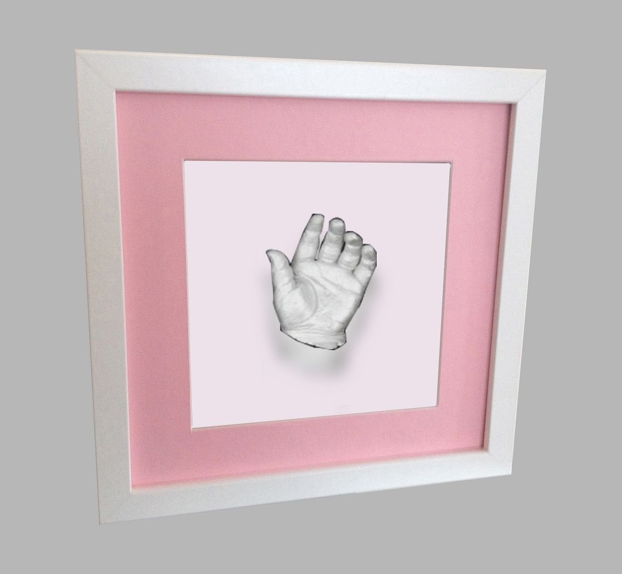 Beyaz çerçeveli çocuk el izi heykeli seti Gümüş rengi - Pembe renkli paspartu