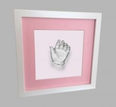 Beyaz çerçeveli çocuk el izi heykeli seti Gümüş rengi - Pembe renkli paspartu