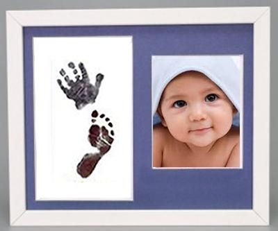 Inkless print beyaz çerçeveli, resimli el ve ayak izi alma seti Mavi renkli paspartu