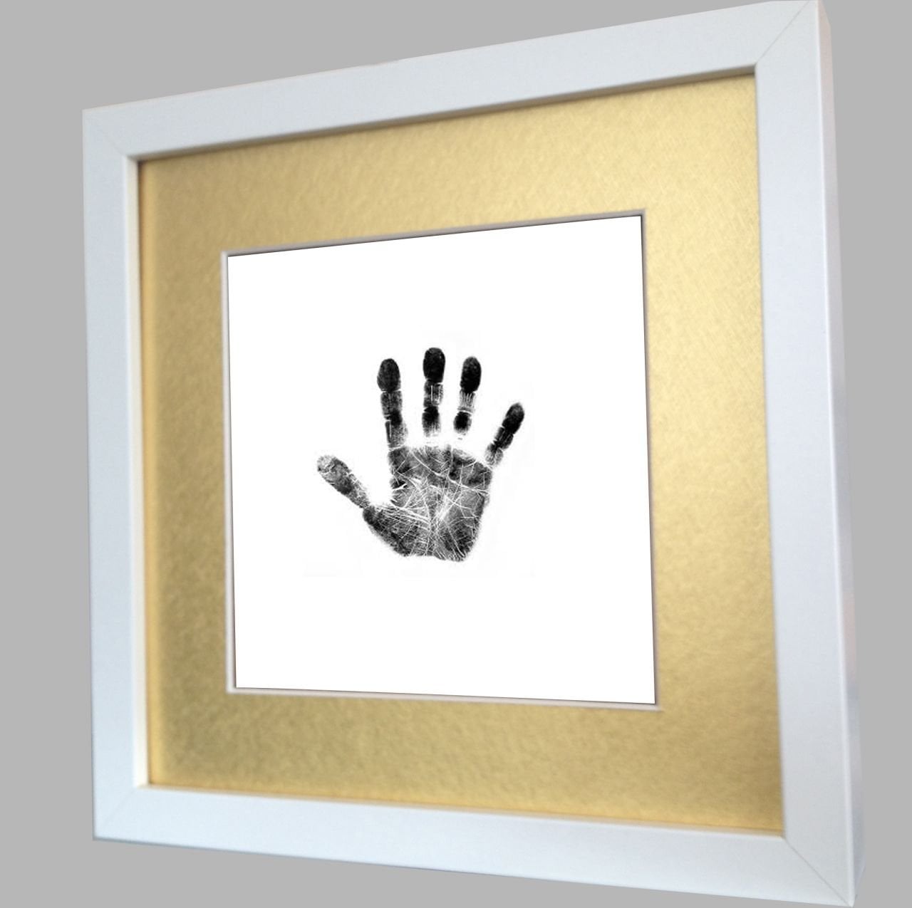 Inkless print beyaz çerçeveli el ve ayak izi alma seti Altın renkli paspartu