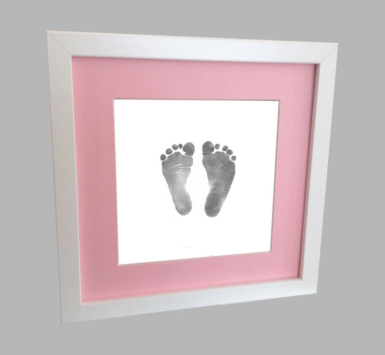 Inkless print beyaz çerçeveli el ve ayak izi alma seti Pembe renkli paspartu