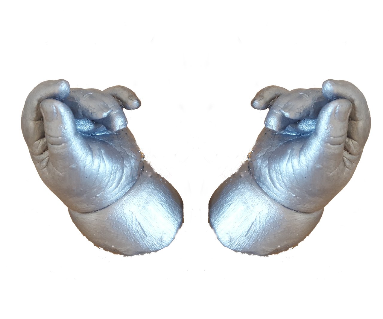 3 boyutlu bebek 2 adet el izi heykeli seti Gümüş rengi