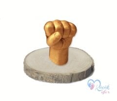 Ahşap stand'lı 3 boyutlu çocuk el izi heykeli seti Altın rengi