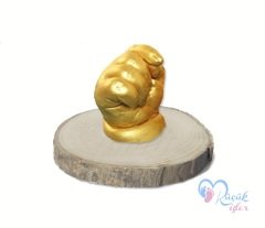 Ahşap stand'lı 3 boyutlu bebek el izi heykeli seti Altın rengi