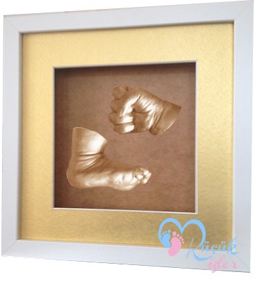 Beyaz çerçeveli bebek el ve ayak izi heykeli seti Ten rengi - Altın Paspartu
