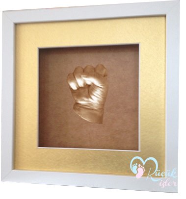 Beyaz çerçeveli çocuk el izi heykeli seti Ten rengi - Altın Paspartu