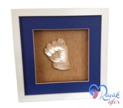 Beyaz çerçeveli çocuk el izi heykeli seti Ten rengi - Mavi renkli paspartu