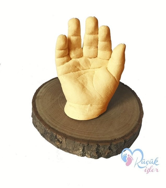 Ahşap stand'lı 3 boyutlu bebek el izi heykeli seti Ten rengi