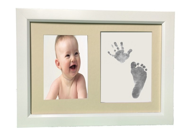 Inkless print beyaz çerçeveli, resimli el ve ayak izi alma seti Krem renkli paspartu