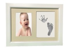 Inkless print beyaz çerçeveli, resimli el ve ayak izi alma seti Krem renkli paspartu
