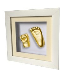 Beyaz çerçeveli bebek el ve ayak izi heykeli seti Altın rengi - Krem renkli paspartu