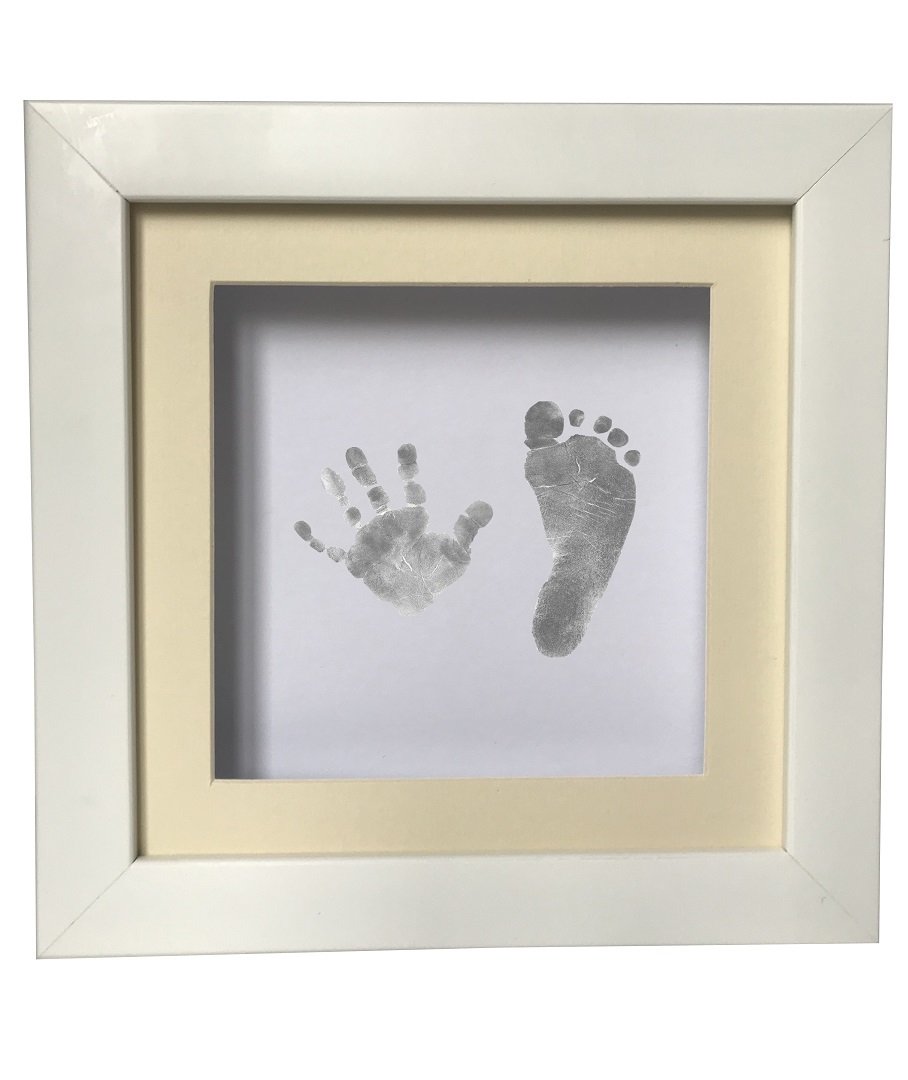 Inkless print beyaz çerçeveli el ve ayak izi alma seti Krem renkli paspartu