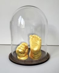 Cam fanuslu 3 boyutlu bebek el ve ayak izi heykeli seti Altın rengi