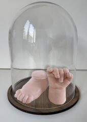 Cam fanuslu 3 boyutlu bebek el ve ayak izi heykeli seti Ten rengi